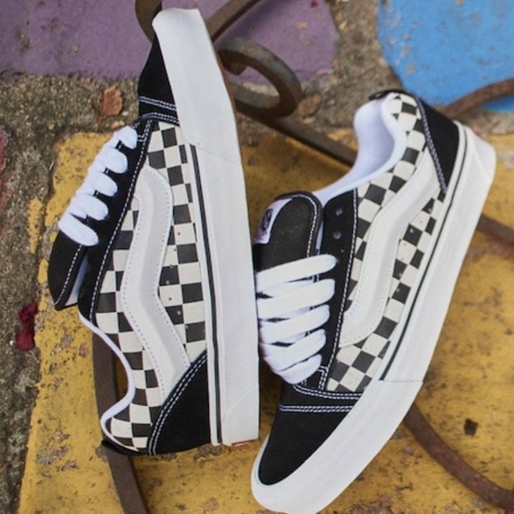 Vans Knu Skool Checkerboard Skate Shoe - Black / White - Picture 3 of 8